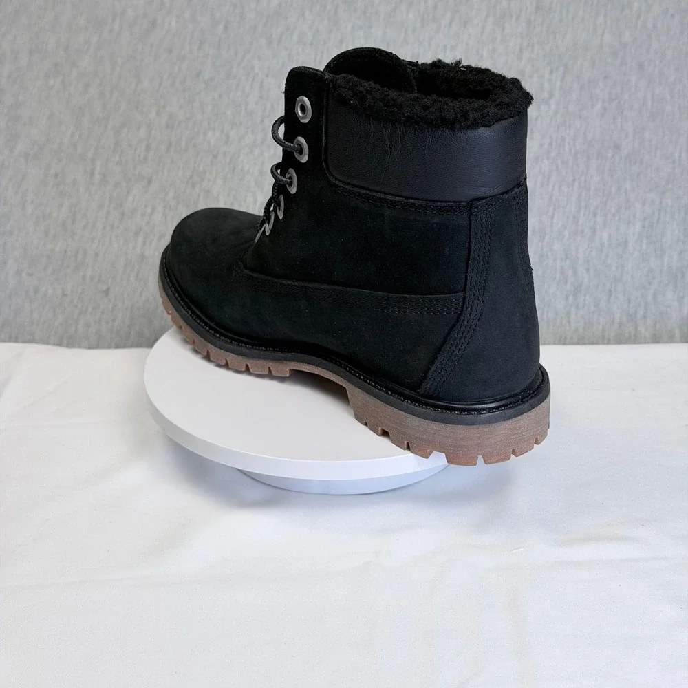 Timberland Premium 6in WP Warm-Lined Boot Black Nubuck Fleece A198I Womens 7.5